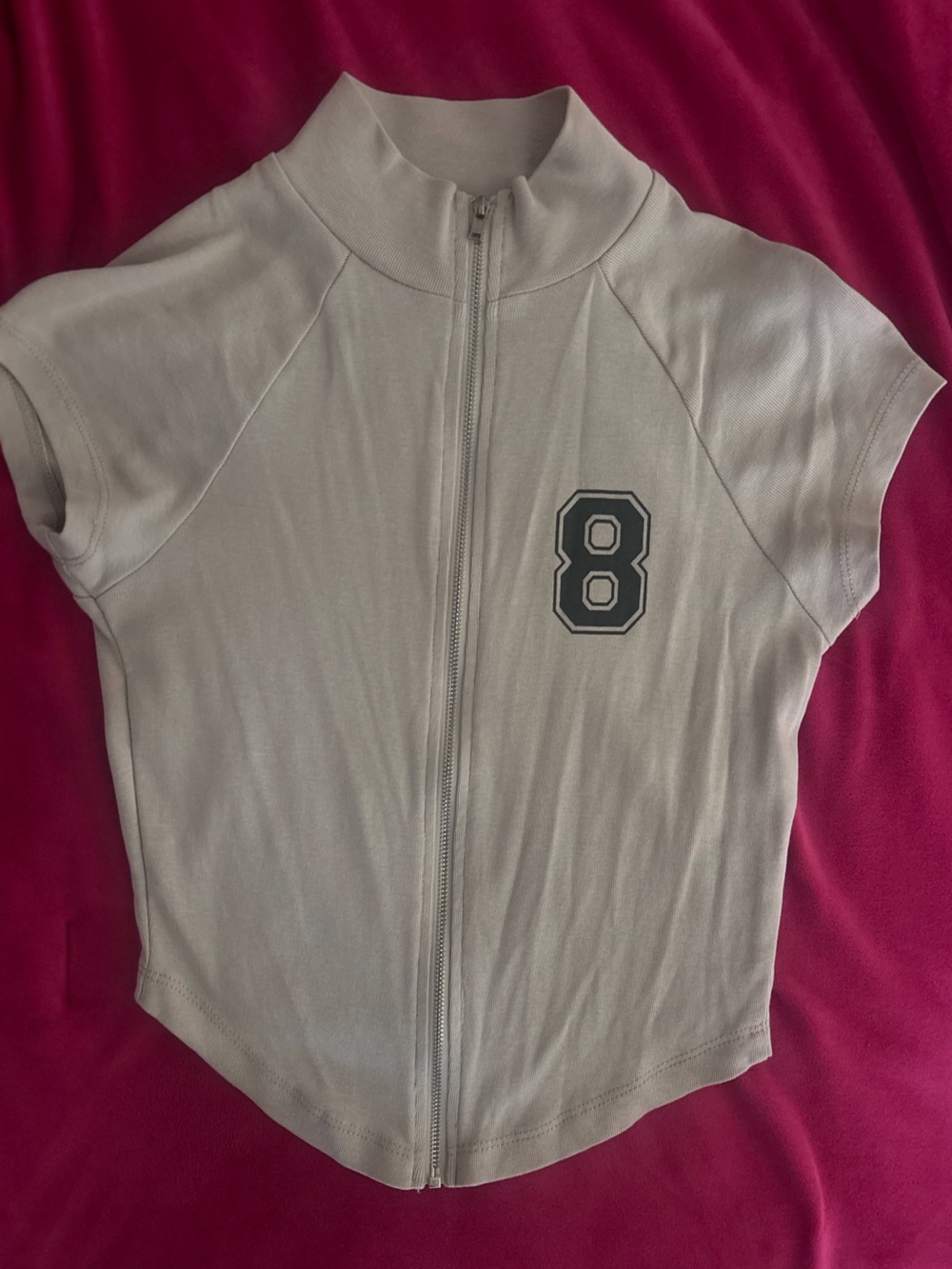Women's Cream Zip-Front Crop Top with Sporty '8' Patch